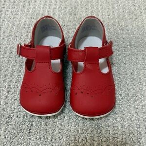 Angel Shoes - Baby Birdie Leather T-Strape Stitched Mary Jane, Red